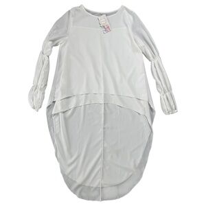 NWT PRETTYGARDEN Women's White Blouse M Long Puff Sleeve Tunic Flowy Boho Office